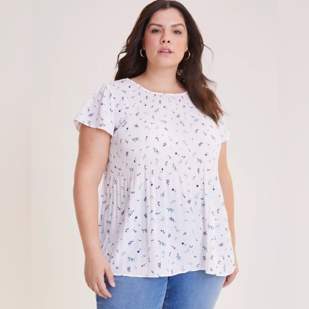 Pennington’s Responsible, Printed Short-Sleeve Pleated Blouse Size 3x NWT